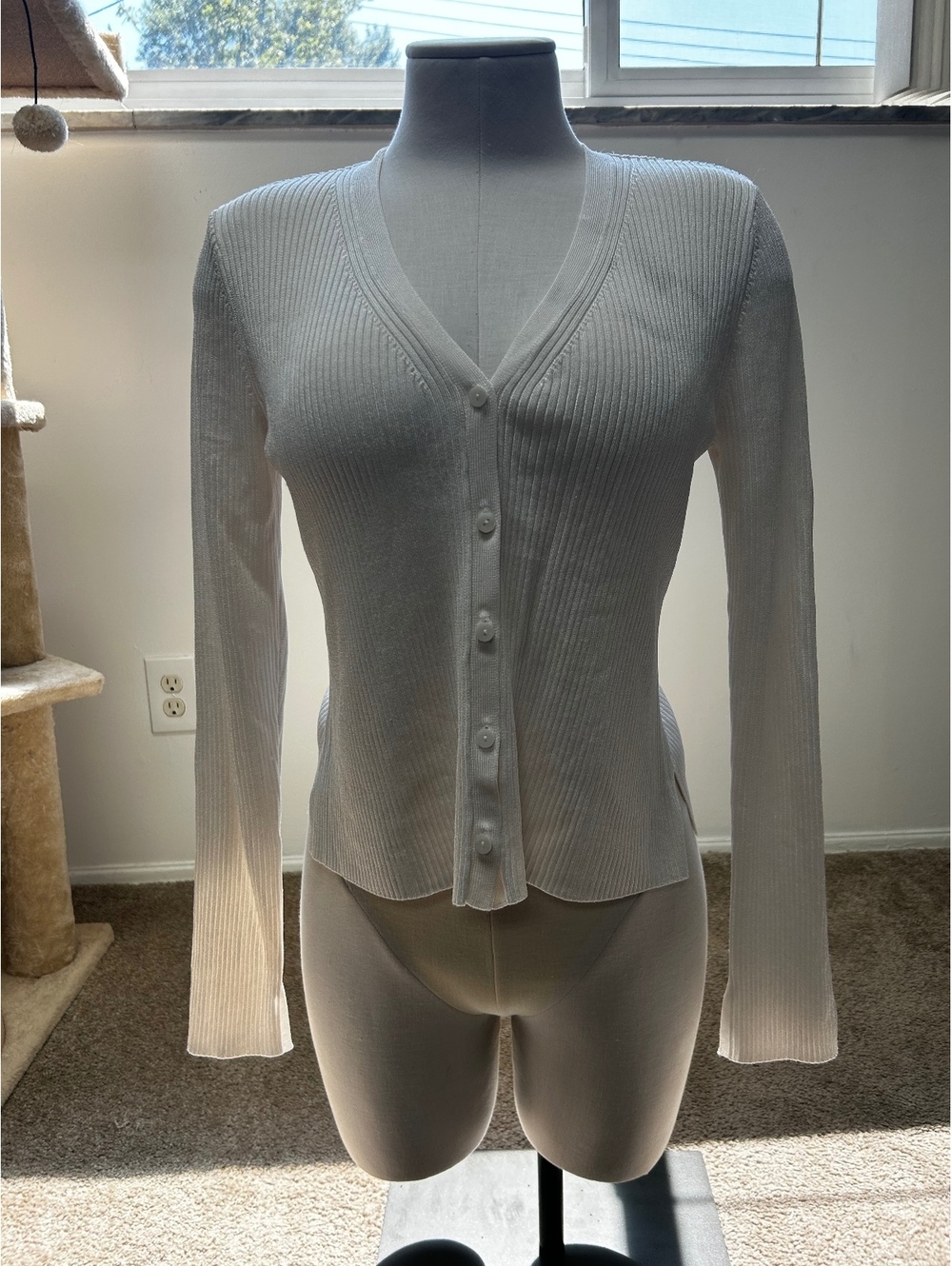 Abercrombie & Fitch Women's White Ribbed Button-Up Cardigan Size Large